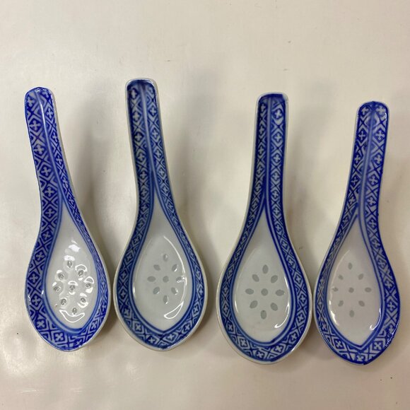 Set of 6 Porcelain Chinese Mun Shou Ceramic Soups Spoon Rice Eyes - Picture 5 of 7